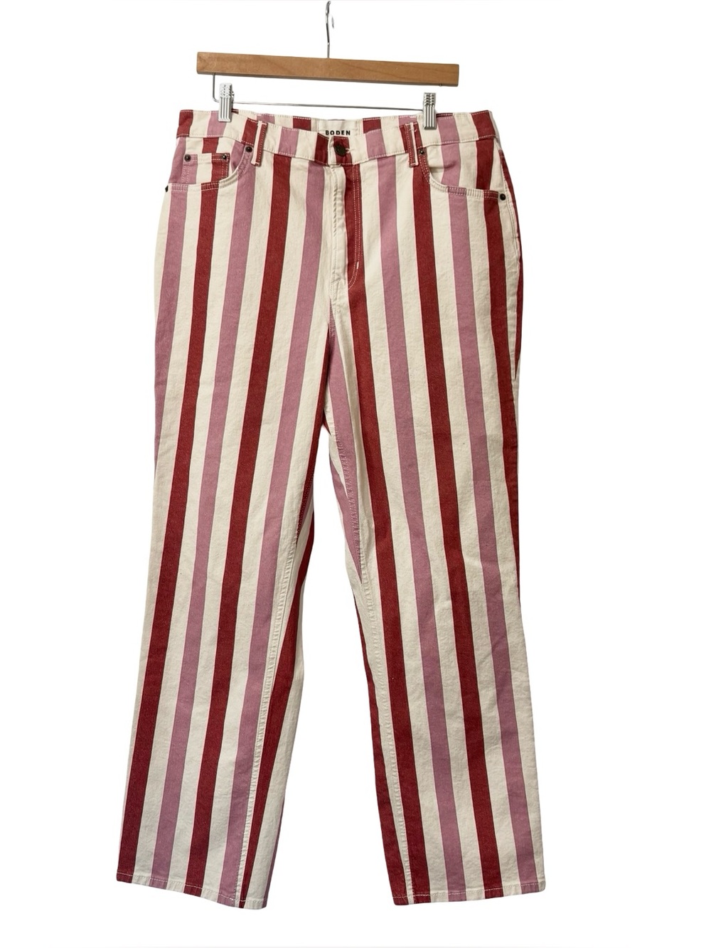 Boden Red and Pink Vertical Stripe Straight-Leg Pants - Picture 4 of 14